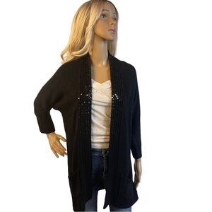 Maurices Black 3/4 Sleeve Open Front Cardigan with Sequin Details